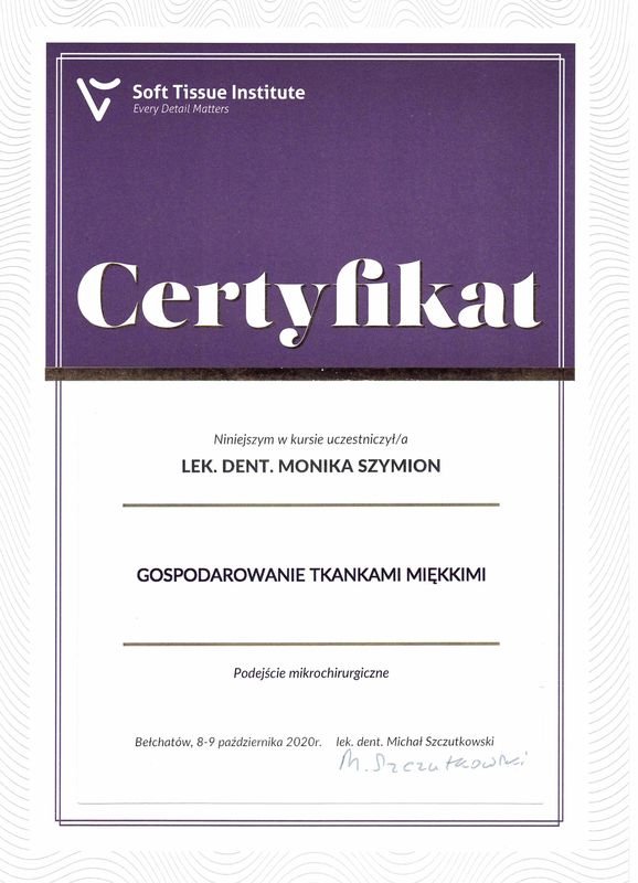 Certyfikat: Gospodarowanie tkankami miękkimi
