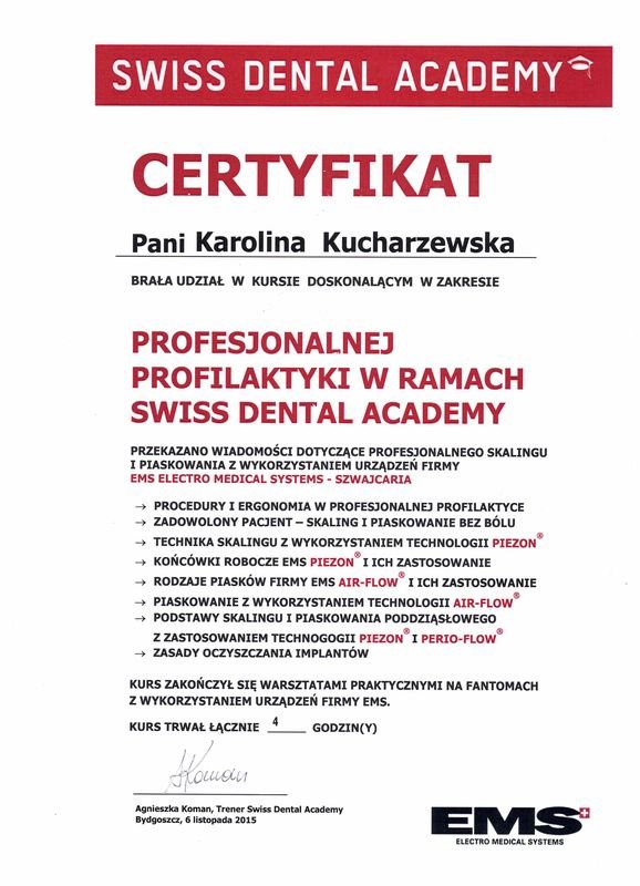 Certyfikat: Profesjonalna profilaktyka