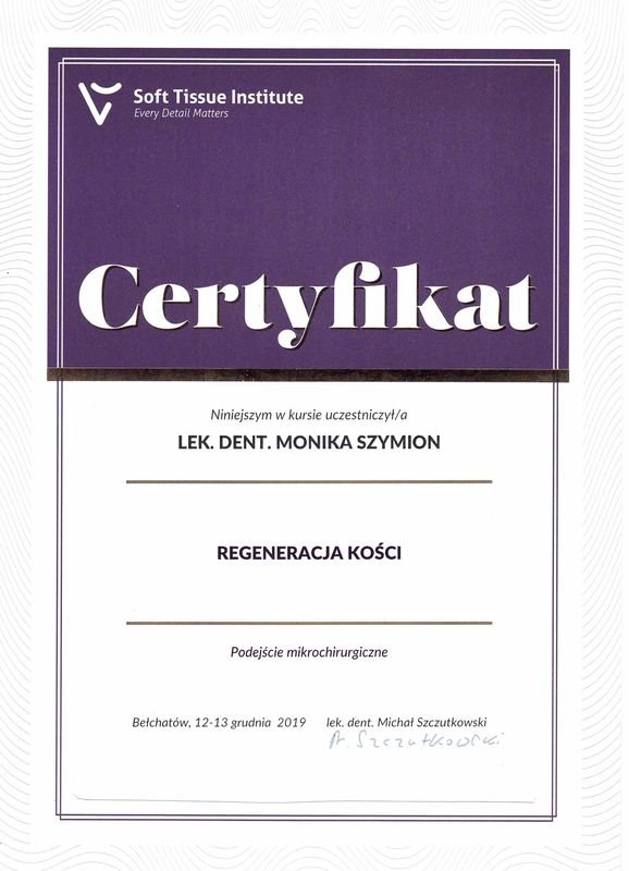Certyfikat: Regeneracja kości